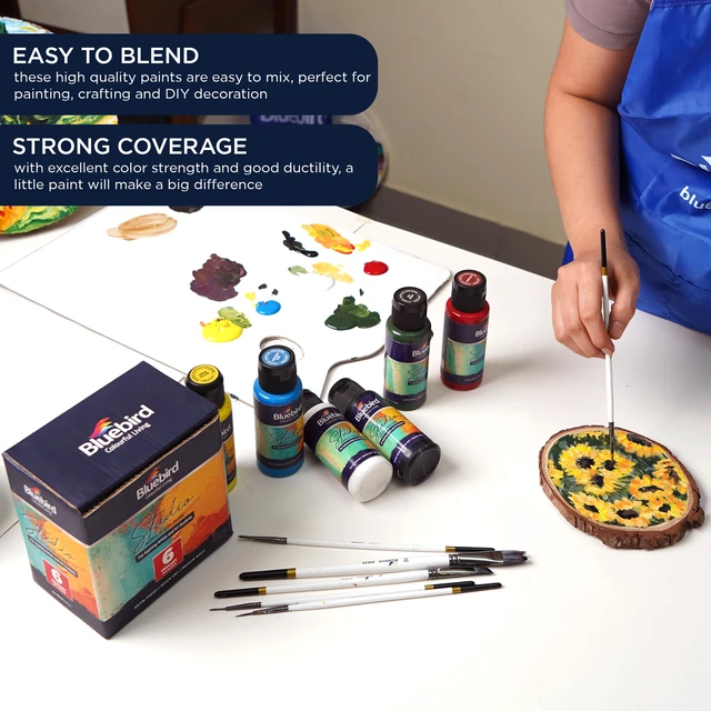 Alt view image 6 of 6 - BLUEBIRD Studio Acrylic Paints, Primary Colors, 6-Pack (3.4 Fl Oz Each) for DIY Crafts & Beginner Artists