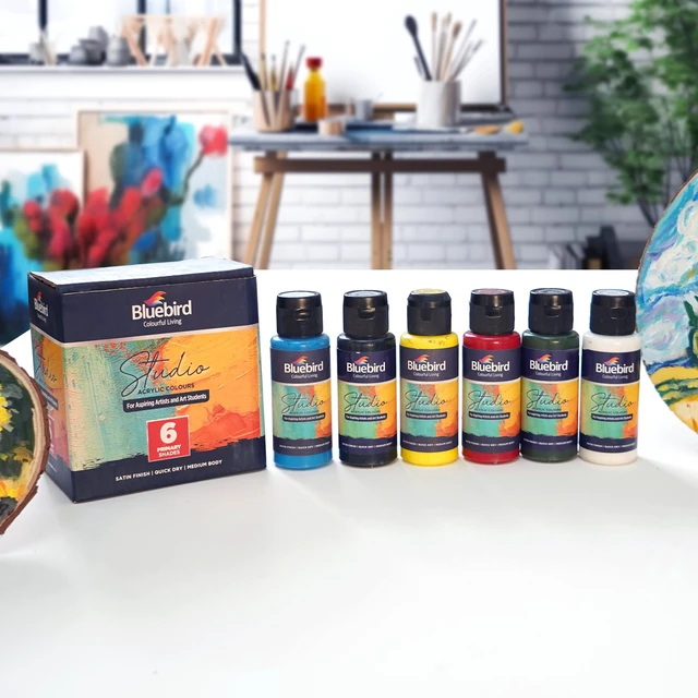 Alt view image 4 of 6 - BLUEBIRD Studio Acrylic Paints, Primary Colors, 6-Pack (3.4 Fl Oz Each) for DIY Crafts & Beginner Artists