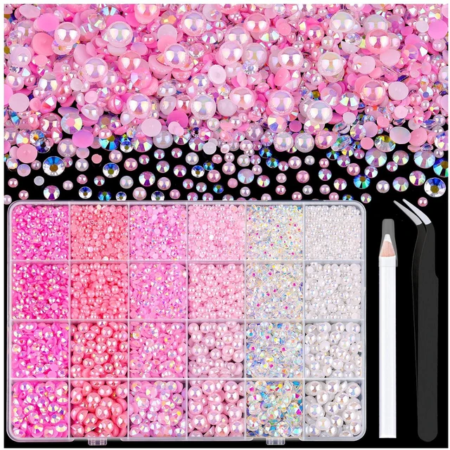 Main image of 14000PCS Flatback Pearls and Pink Rhinestones Bedazzling Kit