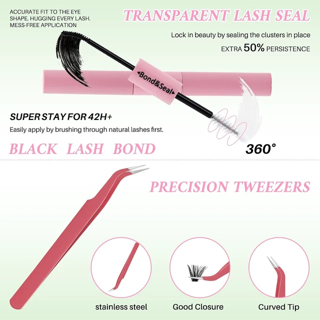 Alt view image 2 of 6 - RITALASH Lash Clusters Kit (20D+40D+60D+80D, 9-16mm) with Lash Bond&Seal, Lash Tweezers, Brush