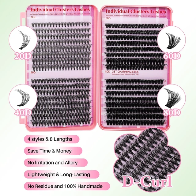 Alt view image 4 of 6 - RITALASH Lash Clusters Kit (20D+40D+60D+80D, 9-16mm) with Lash Bond&Seal, Lash Tweezers, Brush