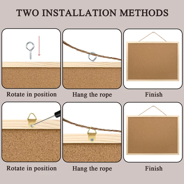 Alt view image 7 of 7 - 2 Pack Cork Board Bulletin Board, 15.7" x 11.81" with Oak Wood Finish Frame, for Wall Office Home School, Includes Pins, Eye Bolts, Gaskets, Screws