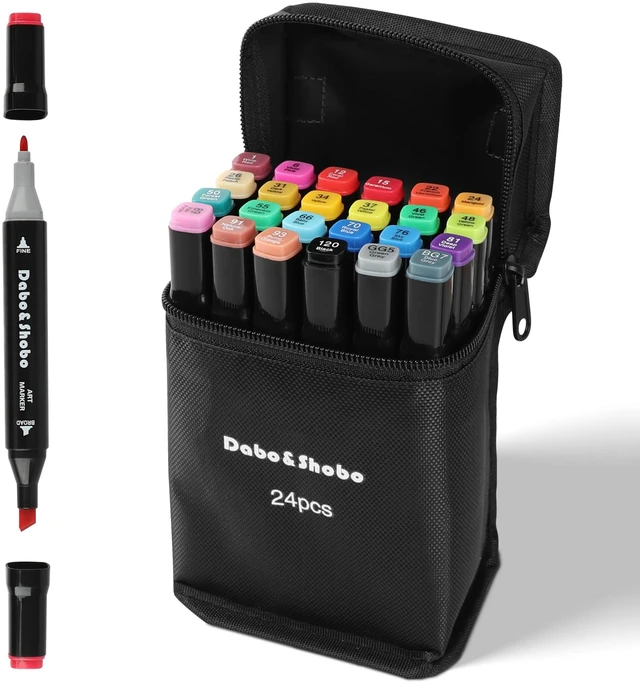 Main image of Dabo&Shobo 24 Colors Drawing Markers, Dual Tip Art Markers for Adult Sketching and Coloring