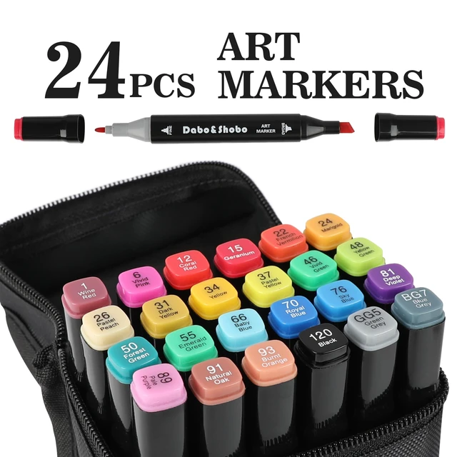 Alt view image 3 of 7 - Dabo&Shobo 24 Colors Drawing Markers, Dual Tip Art Markers for Adult Sketching and Coloring