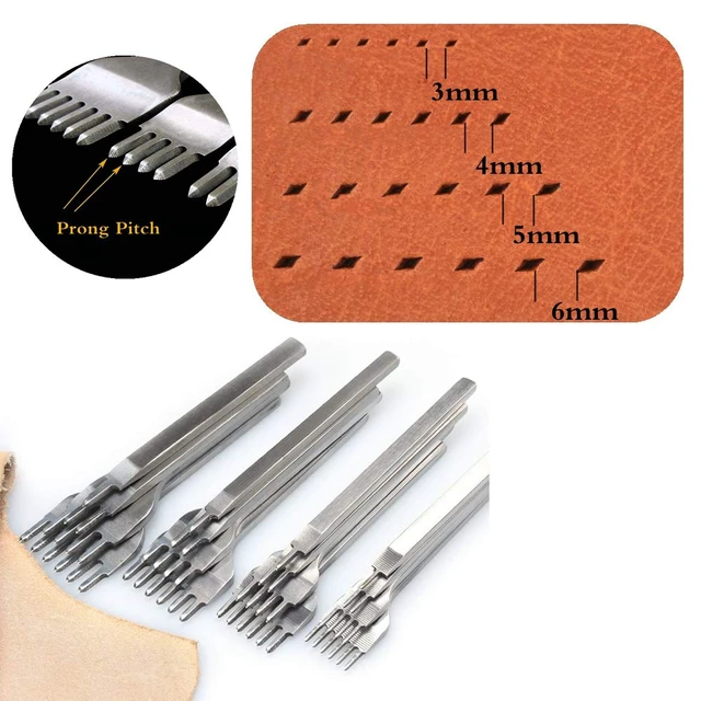 Alt view image 6 of 6 - Aiskaer Leather Stitching Punch Set Diamond Chisel Tools 4mm White Steel 1 2 4 6 Prong for Leather Craft DIY