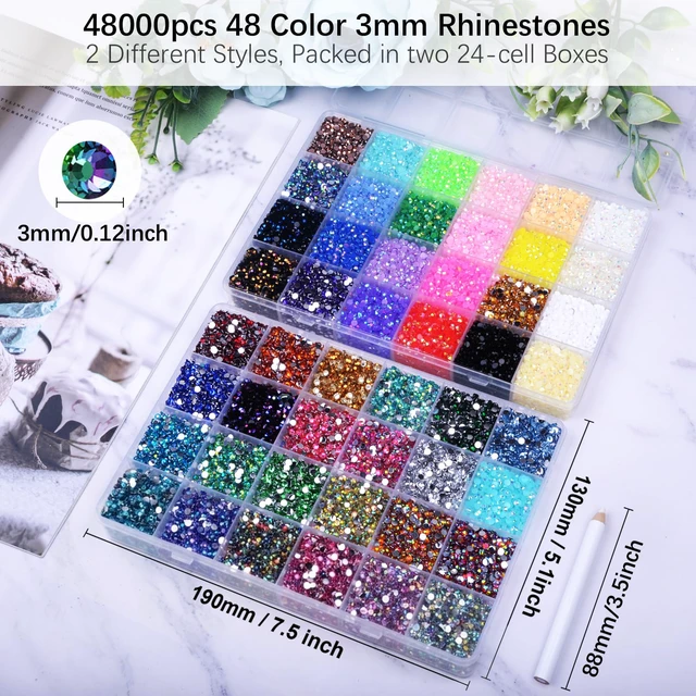 Alt view image 4 of 7 - 48000Pcs Resin Jelly Flatback Rhinestones, 48 Colors 3mm, Bedazzling Kit for Diamond Art, DIY Crafts, Clothing, Shoes, Nail Art Decoration