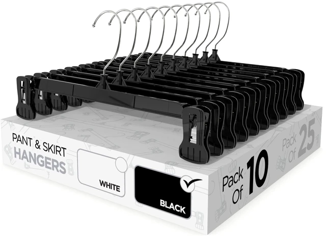 Main image of Sharpty Pant & Skirt Hangers 10 Pack, Black, Durable Space Saving Non-Slip, for Shorts, Shirts, Jeans, Dresses, Slacks, Coats, and More
