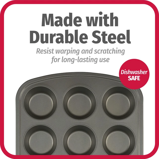 Alt view image 3 of 6 - GoodCook Everyday Nonstick Steel Muffin Pan, 12 Cup, Gray