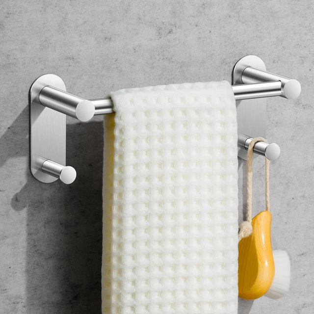 Main image of 9 Inch Adhesive Towel Bar with 2 Hooks, No Drill, Brushed Nickel