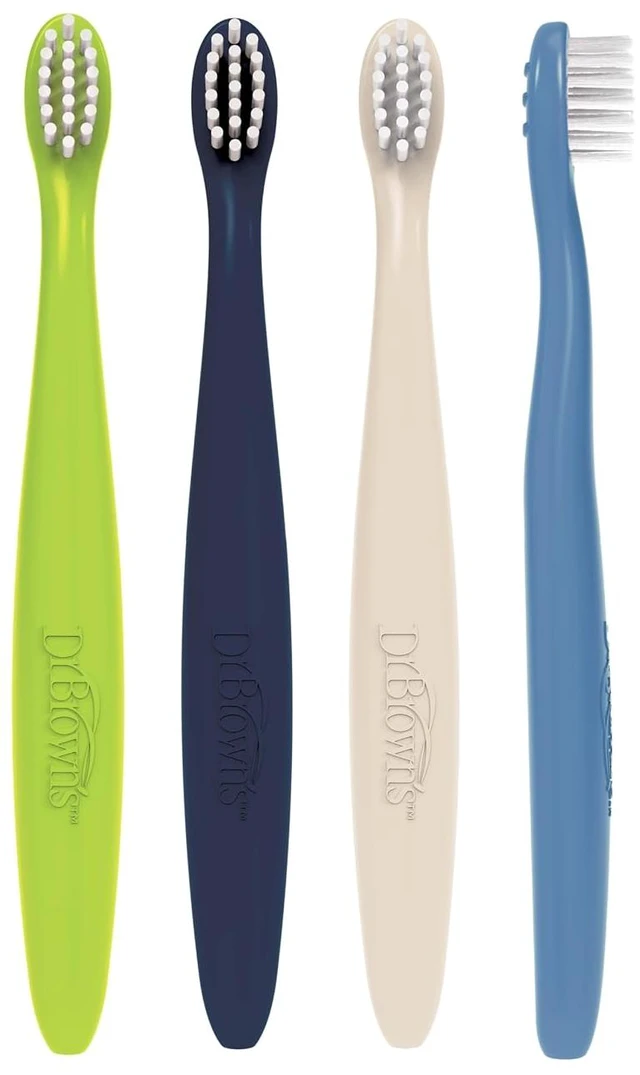 Alt view image 3 of 3 - Dr. Brown's Infant-to-Toddler Toothbrush Set, 4-Pack, Soft & Gentle Manual Toothbrushes, Green/Dark Blue/Ecru/Blue, BPA Free, 0-3 Years
