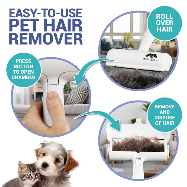 Alt view image 6 of 6 - Mindful Design Roller Pet Hair Remover and Reusable Lint Roller - Cat and Dog Hair Remover for Furniture, Couch, Carpet, Clothing and Bedding - Portable, Multi-Surface Fur Removal Tool