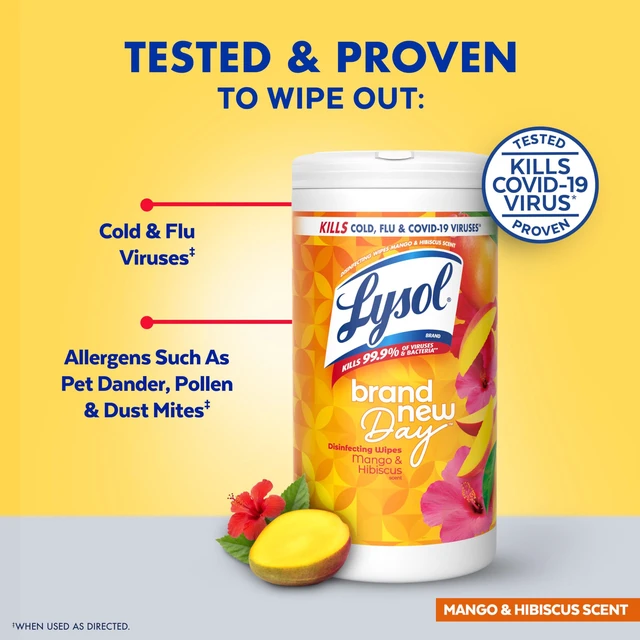 Alt view image 6 of 7 - Lysol Disinfecting Wipes, Multi-Surface Cleaner, Mango, 80 ct.