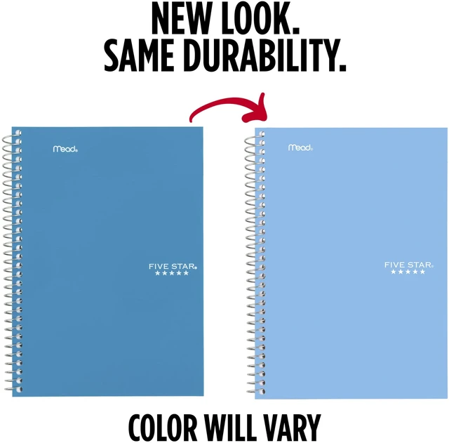 Alt view image 6 of 6 - Five Star Spiral Notebook, 2 Subject, College Ruled Paper, 6" x 9.5", 80 Sheets, Blue (840029CG1)