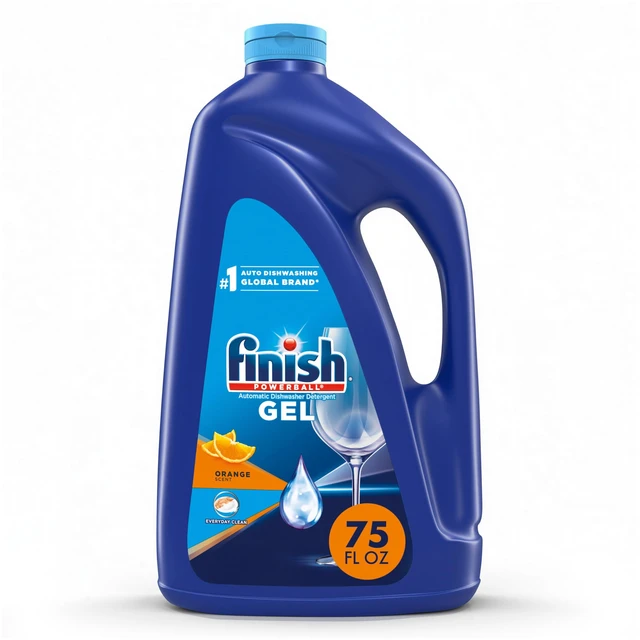 Main image of Finish Gel Dishwasher Detergent Liquid, Plastic Free Formula, Orange, 75oz