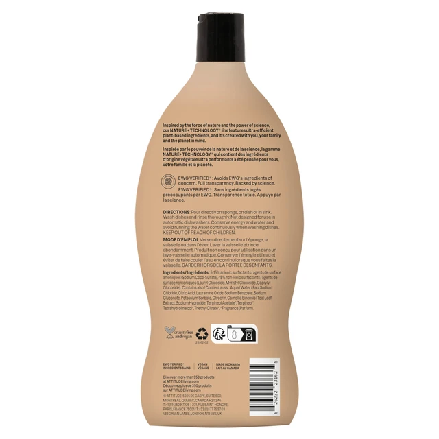 Alt view image 6 of 6 - ATTITUDE Dish Soap, EWG Verified, Plant-Based & Vegan Dishwashing Liquid, Naturally Derived, Italian Lemon Scent, 24 Fl Oz