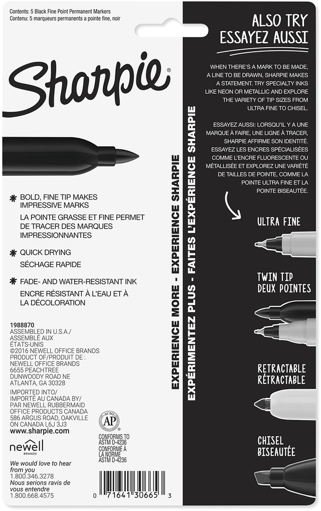 Alt view image 7 of 7 - Sharpie Permanent Markers, Fine Tip, Black, 5 Count - Quick Drying, Fade Resistant