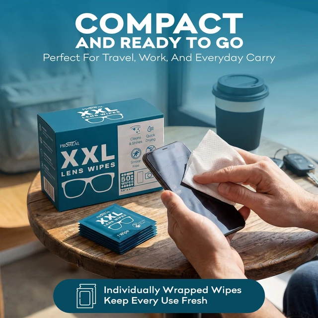 Alt view image 6 of 7 - XXL Lens Wipes, 50 Count - 9.8"x6.7" Eye Glasses Cleaner Wipes