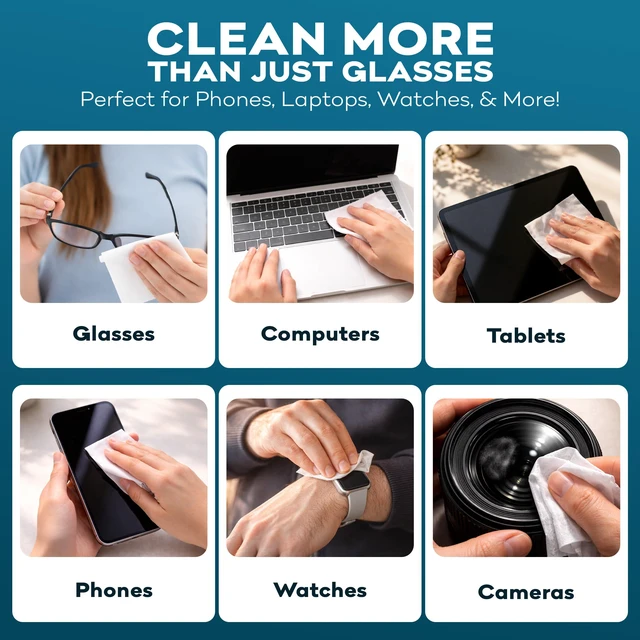 Alt view image 2 of 7 - XXL Lens Wipes, 50 Count - 9.8"x6.7" Eye Glasses Cleaner Wipes
