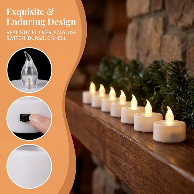Alt view image 3 of 6 - Tea Lights Flameless Battery Operated Candles. Warm White 24Pack