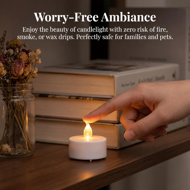 Alt view image 4 of 6 - Tea Lights Flameless Battery Operated Candles. Warm White 24Pack
