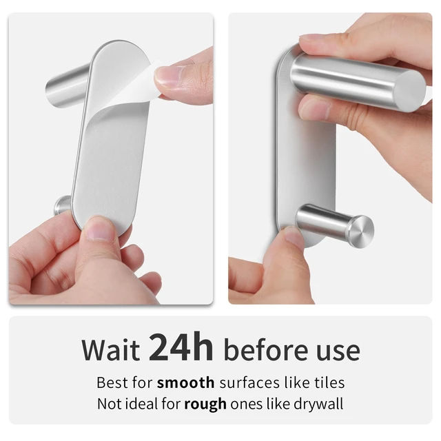 Alt view image 6 of 6 - 9 Inch Adhesive Towel Bar with 2 Hooks, No Drill, Brushed Nickel