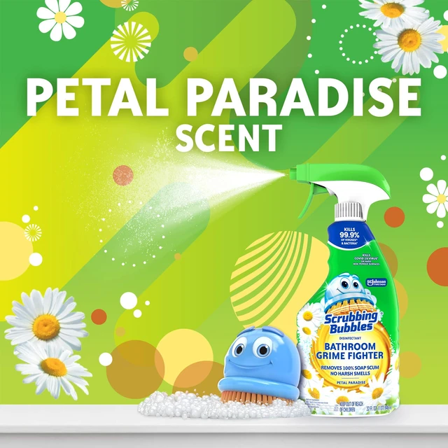 Alt view image 2 of 7 - Scrubbing Bubbles Bathroom and Shower Cleaner Disinfectant Spray, Foaming Action, Bathroom Grime Fighter, Petal Paradise Scent, 32OZ