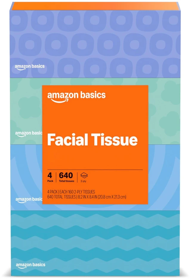 Main image of Amazon Basics Facial Tissue 2-Ply, 640 Count (4 Packs of 160)