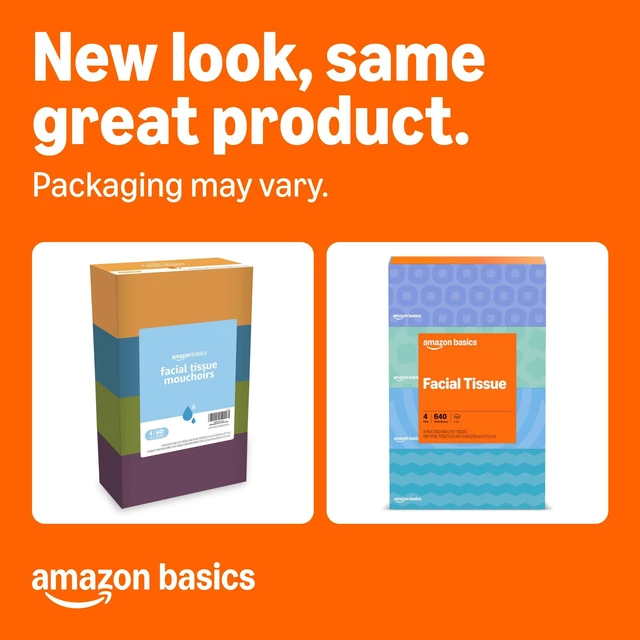 Alt view image 2 of 6 - Amazon Basics Facial Tissue 2-Ply, 640 Count (4 Packs of 160)