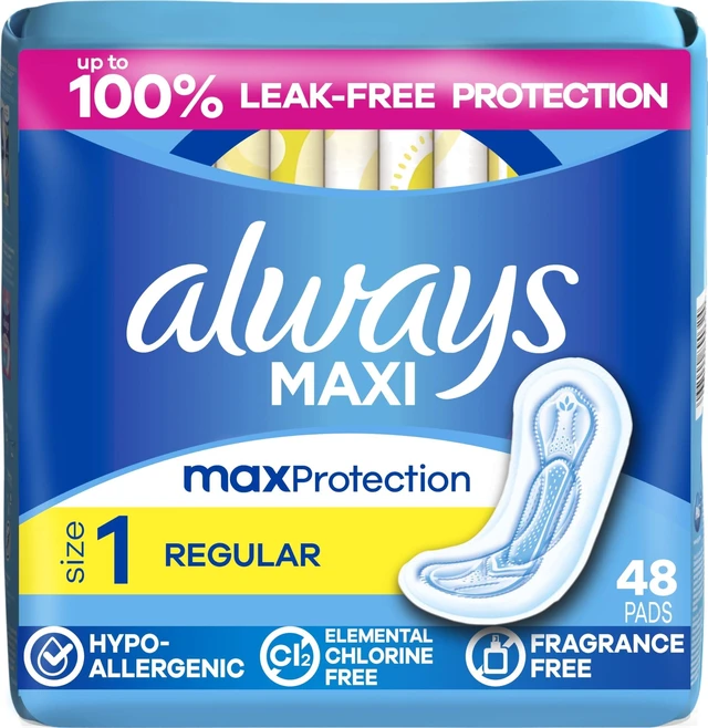 Main image of Always Maxi Feminine Pads without Wings, Size 1, Regular Absorbency, Unscented, 48 Count