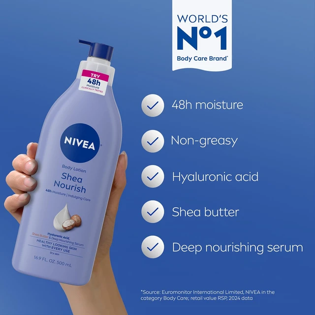 Alt view image 4 of 6 - NIVEA Shea Nourish Body Lotion with Shea Butter and Hyaluronic Acid, 16.9 Oz