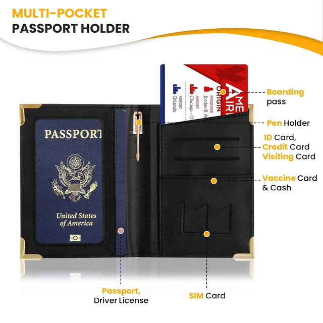 Alt view image 5 of 7 - Luggage Tag with Passport Holder Cover for Women's Gift Set, Synthetic Vegan PU Leather, Cruise Essentials, Black