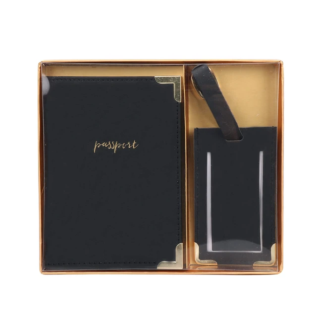 Alt view image 7 of 7 - Luggage Tag with Passport Holder Cover for Women's Gift Set, Synthetic Vegan PU Leather, Cruise Essentials, Black