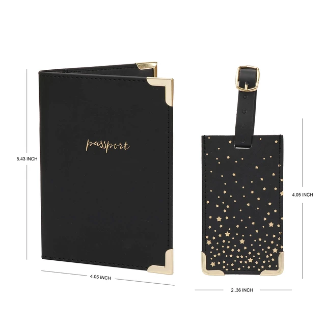 Alt view image 2 of 7 - Luggage Tag with Passport Holder Cover for Women's Gift Set, Synthetic Vegan PU Leather, Cruise Essentials, Black