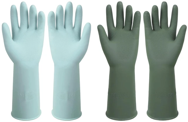 Main image of Rubber Dishwashing Gloves 2Pairs Reusable Non-Slip Long-lasting Kitchen Cleaning Gloves