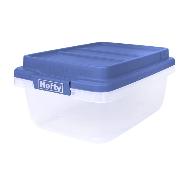 Alt view image 3 of 6 - Hefty HI-RISE 18 Quart Small Latching Storage Bin, Clear Plastic with Latch Lid, Blue
