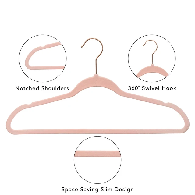 Alt view image 3 of 7 - Better Homes & Gardens Adult Clothing Hangers, Ultra Slim, Non-Slip Velvet, Pink, 30Count