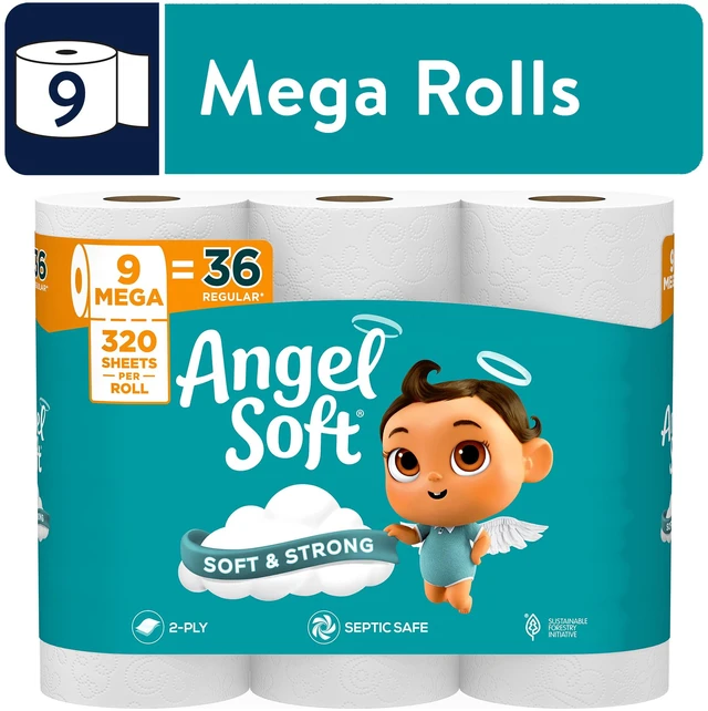 Main image of Angel Soft 2-Ply Toilet Paper, 9 Mega Rolls, 320 Sheets per Roll