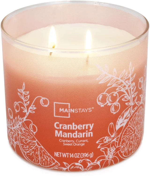 Main image of Mainstays 3-Wick 14oz Cranberry Mandarin Candle, Ombre Wrap