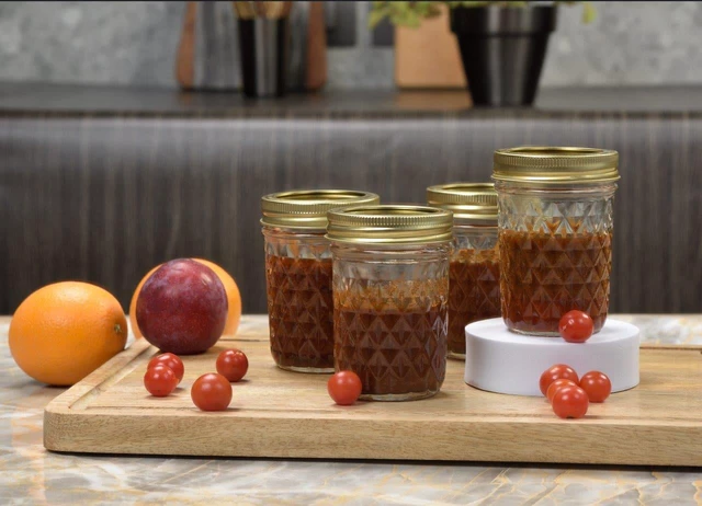 Alt view image 4 of 5 - Mainstays 8 oz Regular Mouth Quilted Half Pint Mason Jars with Lids and Rings, 12-Pack Small Glass Jars for Home Canning and Gifting
