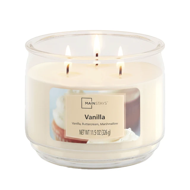 Alt view image 4 of 6 - Mainstays 3-Wick Scented Glass Jar Candle, Vanilla, 11.5oz (2 Pack)