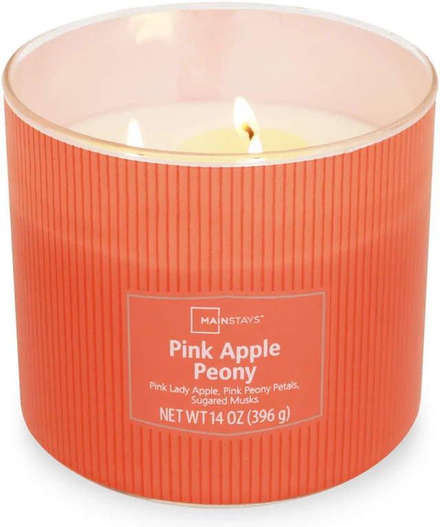 Main image of Mainstays 3-Wick Apple Peony Fragrance Textured Wrapped Jar Candle, 14 oz