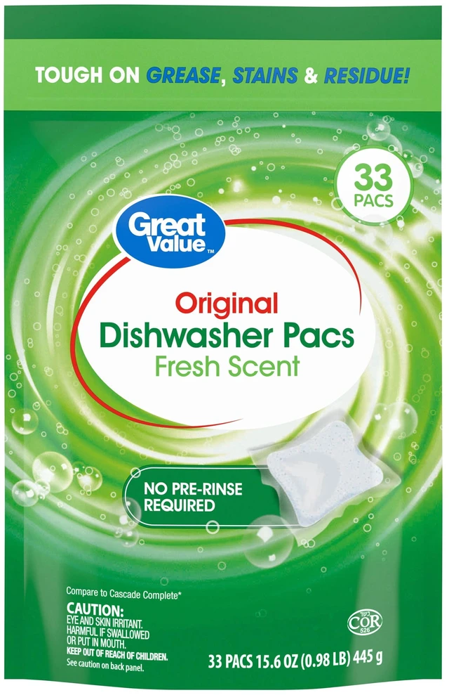 Main image of Great Value Original Dishwasher Pacs, Fresh Scent, 33 Count