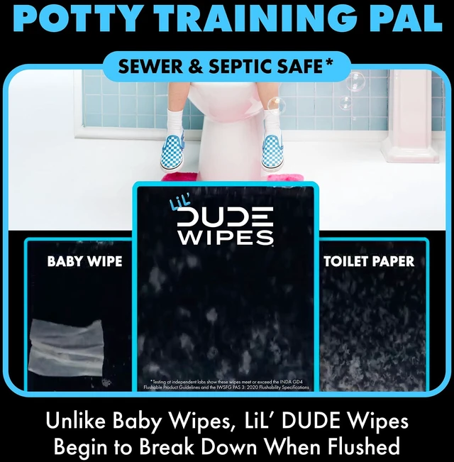 Alt view image 6 of 6 - LiL' DUDE Pocket Packs Flushable Wipes, Extra Large Fragrance Free Wet Wipes, 8 Count, 6 Pack