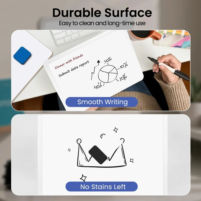Alt view image 2 of 7 - Small Wall White Board, 11" x 14" Mini Double-Sided Magnetic Dry Erase Board with Plastic Frame, Hanging Whiteboard with 5 Markers for Kids, Students, School, Kitchen, Home & Office