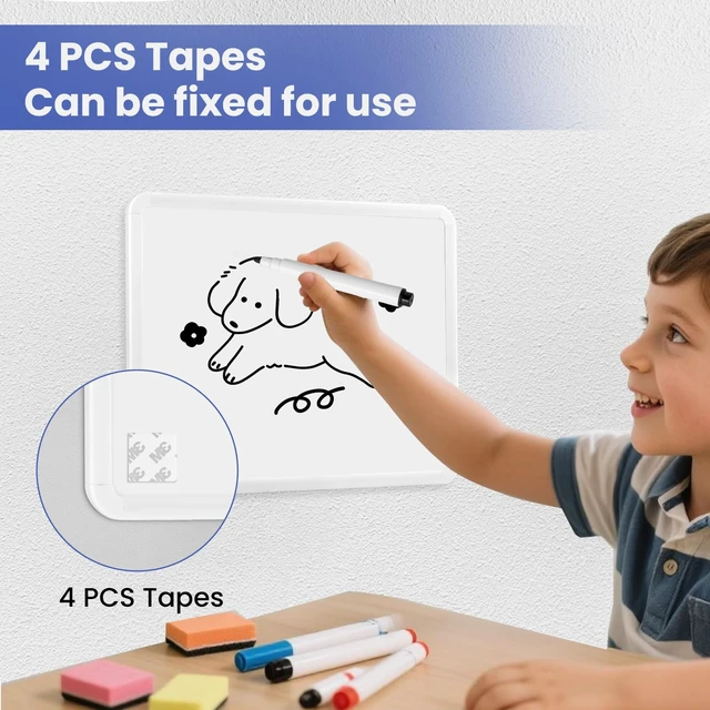 Alt view image 5 of 7 - Small Wall White Board, 11" x 14" Mini Double-Sided Magnetic Dry Erase Board with Plastic Frame, Hanging Whiteboard with 5 Markers for Kids, Students, School, Kitchen, Home & Office