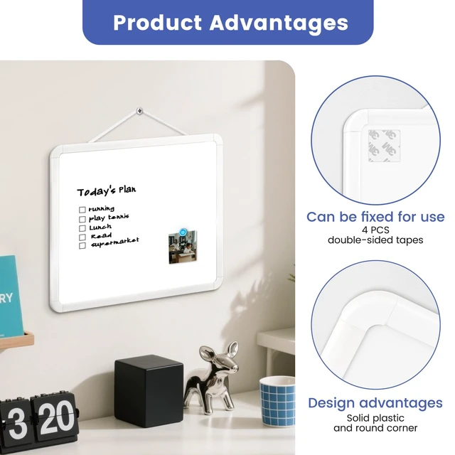 Alt view image 6 of 7 - Small Wall White Board, 11" x 14" Mini Double-Sided Magnetic Dry Erase Board with Plastic Frame, Hanging Whiteboard with 5 Markers for Kids, Students, School, Kitchen, Home & Office