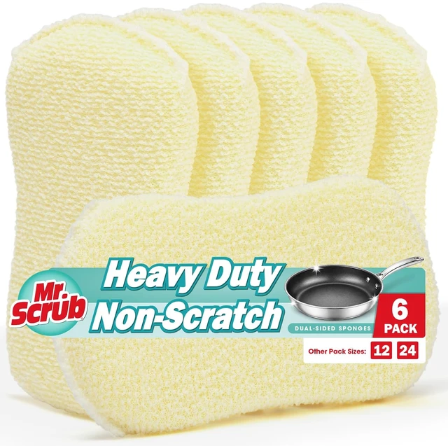 Main image of Mr. Scrub Sponges Kitchen Scrub Dish Sponge Scouring Pad, 6 Pack Cleaning Brush Scrubber Supplies for Soap, Dishwashing Dinnerware Sets Pan Pot Glass Dishwasher Sink Bathroom Towels Cloth Rags Holder