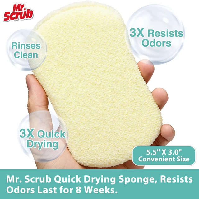 Alt view image 5 of 6 - Mr. Scrub Sponges Kitchen Scrub Dish Sponge Scouring Pad, 6 Pack Cleaning Brush Scrubber Supplies for Soap, Dishwashing Dinnerware Sets Pan Pot Glass Dishwasher Sink Bathroom Towels Cloth Rags Holder