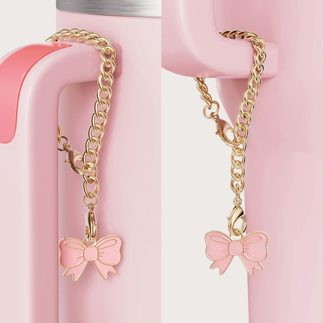 Alt view image 4 of 7 - Compatible with Stanley Cup Accessories - 3Pcs 10mm Bow Straw Topper Compatible with Stanley Cup Straw Cover Cap, 2pcs Pink Bow Charms for Stanley 30&40 Oz Tumbler with Handle