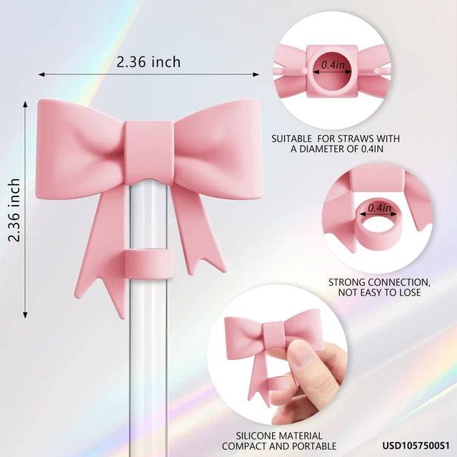 Alt view image 2 of 7 - Compatible with Stanley Cup Accessories - 3Pcs 10mm Bow Straw Topper Compatible with Stanley Cup Straw Cover Cap, 2pcs Pink Bow Charms for Stanley 30&40 Oz Tumbler with Handle